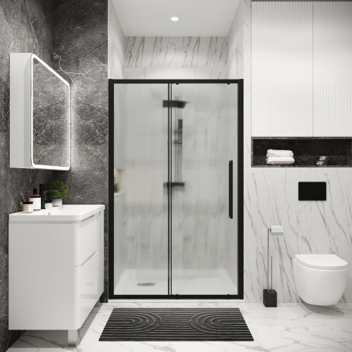 картинка Дверь в нишу 100.K33.02.120.21.02 Cosmo (120*195) черный матовый, стекло шиншилла, 1 место от магазина Сантехстрой