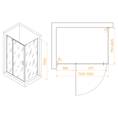 картинка Душевой уголок RGW PA-078 (PA-008 + Z-050-2) 110* 80*195 профиль Хром стекло Прозрачное от магазина Сантехстрой