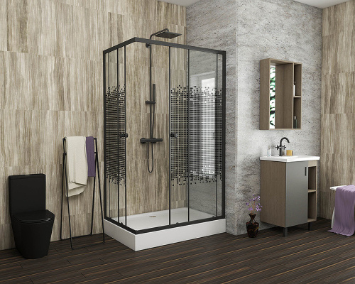 картинка Душевой уголок Niagara Eco 120х80 NG-012-14Q Black профиль Черный стекло с рисунком от магазина Сантехстрой
