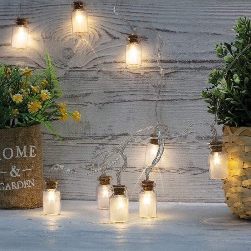 картинка Гирлянда светодиодная Баночки 1,5 м,  10 LED,  прозрачный ПВХ,  цвет свечения теплый белый,  2 х АА (батарейки не в комплекте) NEON-NIGHT от магазина Сантехстрой