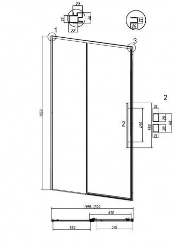 картинка Дверь в нишу 100.K33.01.120.21.02 Galaxy (120*195) черный матовый, стекло шиншилла, 1 место от магазина Сантехстрой