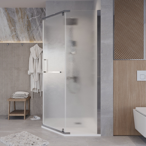 картинка Душ.ограждение 302.K33.03.9090.10.02 Pragma (90*90*195) трапеция,распашная,хром,стекло шиншилла,1ме от магазина Сантехстрой