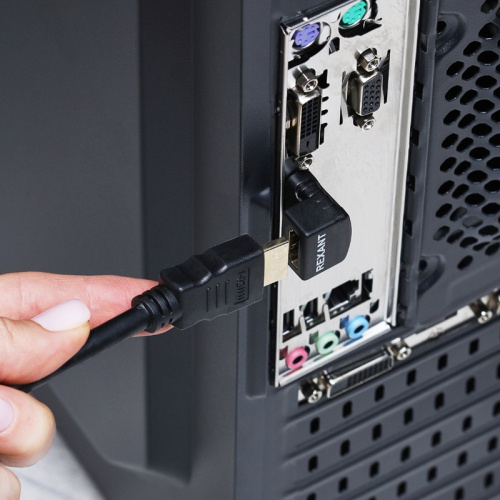 картинка Переходник штекер HDMI - гнездо HDMI,  угловой REXANT от магазина Сантехстрой
