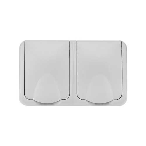 картинка Блок горизонтальный 2 розетки (керамика) Mini OG IP54 с заземлением,  о/у,  серый KRANZ от магазина Сантехстрой