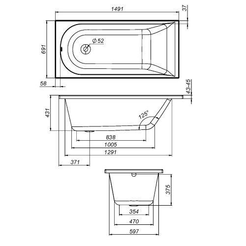 картинка W72A-150-070W-A2 Ванна акриловая spirit 150x70, без слива/перелива от магазина Сантехстрой