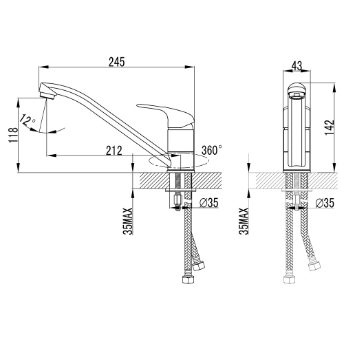 картинка Смеситель для кухни Azario керамический картридж, хром (AZ-HU245896) от магазина Сантехстрой