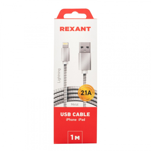 картинка Кабель REXANT USB-Lightning 2 A,  1 м,  матовая сталь от магазина Сантехстрой