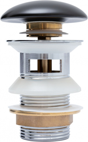 картинка Донный клапан латунь с переливом крышка керамика черный матовый (333929) от магазина Сантехстрой