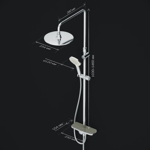 картинка F0780200 Like, душ.система: верхн.душ 250мм, ручной душ 120 мм, 3 функции, душ.штанга 1030-1460 мм, от магазина Сантехстрой
