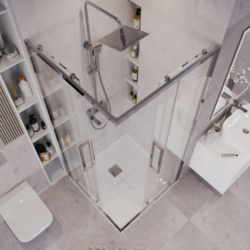 картинка Душ.ограждение 300.K33.02.9090.10.00 Cosmo (90*90*195) квадрат,раздвижная,хром,стекло прозрачное,1м от магазина Сантехстрой