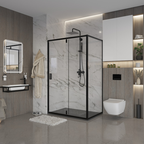 картинка Душевое ограждение Niagara Nova NG-83-11AB-A90B (110х90х195) прямоугольник,черный,дверь распашная,стекло прозрачное,2 места от магазина Сантехстрой