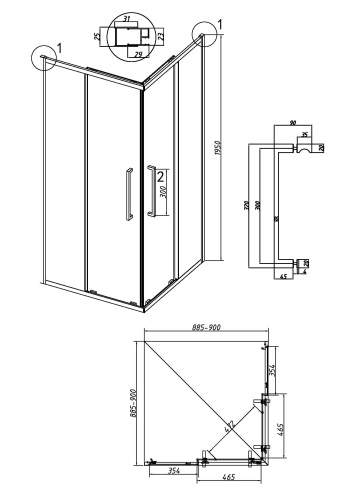 картинка Душевое ограждение Grossman Cosmo 300.K33.02.9090.32.00 (90х90х195) квадрат,раздвижная,золото сатин,стекло прозрачное, 1 место от магазина Сантехстрой