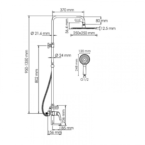 картинка Душевая система WasserKRAFT A171.256.207.PG Золото глянцевое от магазина Сантехстрой