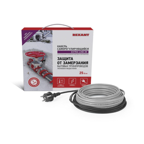 картинка Кабель греющий саморегулирующийся REXANT Extra Line 25MSR-PB,  на трубу,  6 м/150 Вт от магазина Сантехстрой