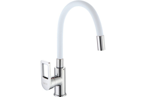 картинка Смеситель для кухни D-Lin с гибким силиконовым изливом, белый D155308-3 от магазина Сантехстрой