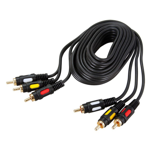 картинка Шнур 3 RCA - 3 RCA,  5м,  черный (GOLD) REXANT от магазина Сантехстрой