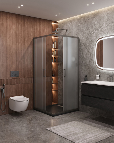 картинка Душевой уголок Cezares Molveno 90x90 MOLVENO-A-2-90-P-GM профиль Оружейная сталь стекло рифленое от магазина Сантехстрой
