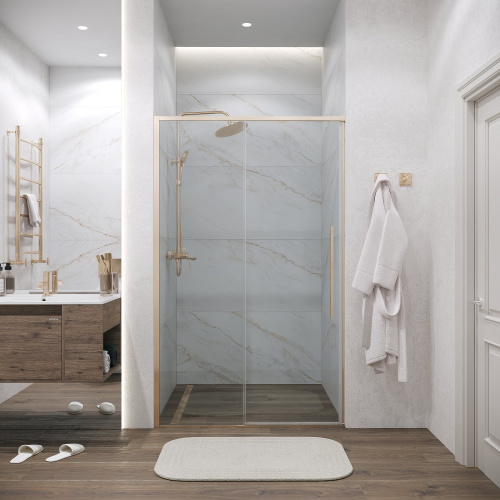 картинка Дверь в нишу 100.K33.01.130.32.00 Galaxy (130*195) золото сатин, стекло прозрачное, 1 место от магазина Сантехстрой