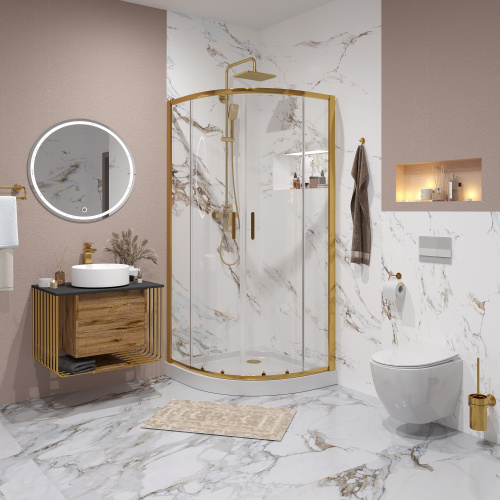 картинка Душевое ограждение Niagara Nova NG-6407-08GOLD (100х100х195) четверть круга,золото,двери раздвижные,стекло прозрачное,1 место от магазина Сантехстрой