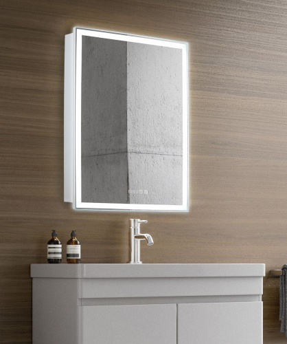 картинка Зеркало-шкаф AZARIO Киото 60 (600х800) c подсветкой и диммером + часы (LED-00002358) от магазина Сантехстрой