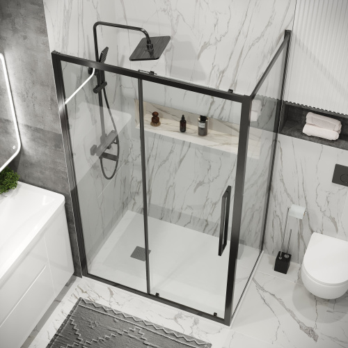 картинка Душевая перегородка 200.K33.02.80.42.00 Cosmo (80*195) графит сатин, стекло прозрачное, 1 место от магазина Сантехстрой