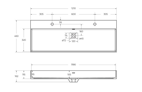 картинка Раковина из искусственного мрамора, 50314 Bianco opaco, 121x45x11,5 от магазина Сантехстрой