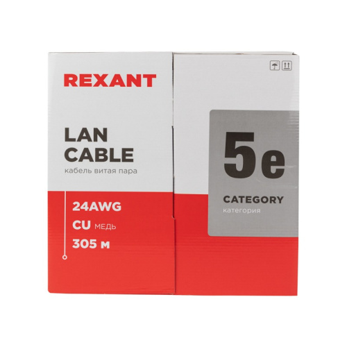 картинка Кабель витая пара U/UTP,  CAT 5e,  ZH нг(А)-HF,  4PR,  24AWG, INDOOR, SOLID,  серый,  305 м,  REXANT от магазина Сантехстрой