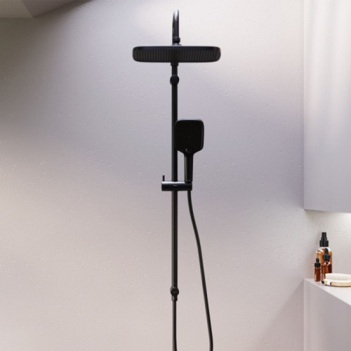 картинка 953000300 Gala душ.система: верх.душ 300*210 мм, ручн.душ 3 ф-ции 110*260 мм, штанга 1050-1450, черн от магазина Сантехстрой