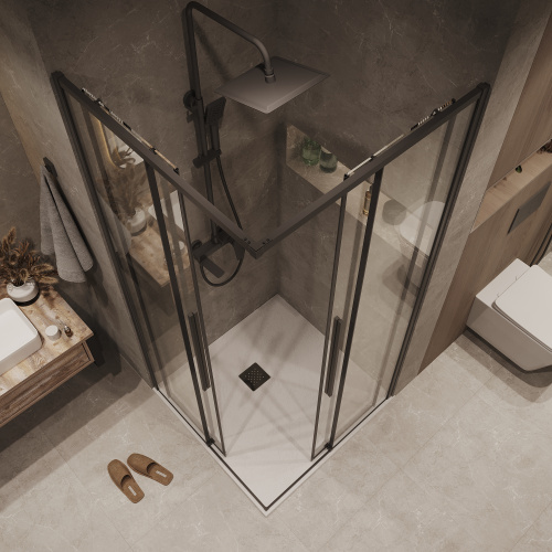 картинка Душевое ограждение Grossman Galaxy 1/2.K33.01.70.21.00-1/2.K33.01.70.21.00 (70х70х195) раздвижная,черный матовый,стекло прозрачное,2 места от магазина Сантехстрой