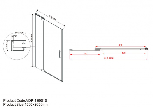 картинка Душевая дверь Extra VDP-1E9010CL, 900/1000, хром, стекло прозрачное от магазина Сантехстрой