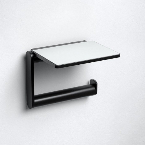 картинка Держатель туалетной бумаги Keuco Plan 14973 370000 с полкой Черный матовый от магазина Сантехстрой