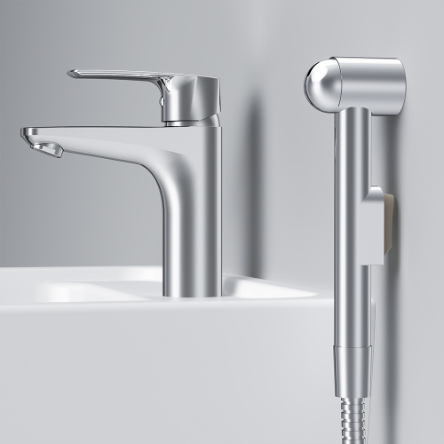 картинка F90A03000 Gem, смеситель для умывальника с гиг.душем, излив 99 мм, хром, шт от магазина Сантехстрой