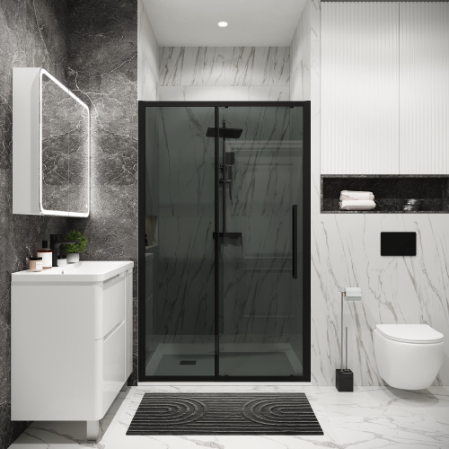 картинка Дверь в нишу 100.K33.02.110.21.10 Cosmo (110*195) черный матовый, стекло тонированное, 1 место от магазина Сантехстрой