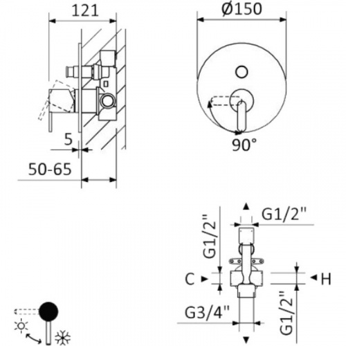 фото смеситель для душа cezares leaf-vdim-nop черный матовый