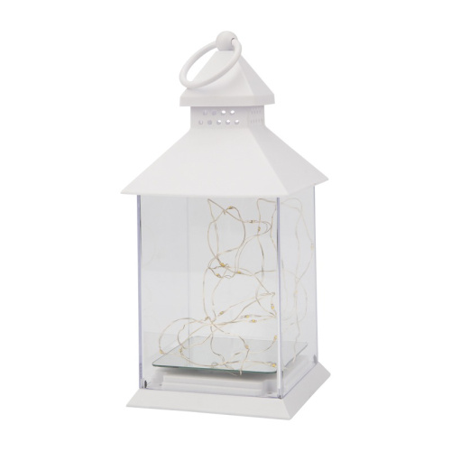 картинка Декоративный фонарь с росой,  белый корпус,  размер 10,7х10,7х23,5 см,  цвет теплый белый от магазина Сантехстрой