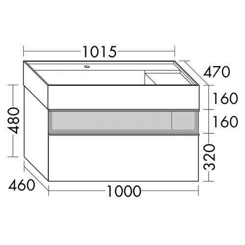картинка Burgbad Yumo База 1015х640х470 мм.с умыв из мин литья с 1 отв под смес,2 выдв ящика с ручкой  Мокка G0179.верхн ящик из дымч стекла, цвет белый глянц. от магазина Сантехстрой