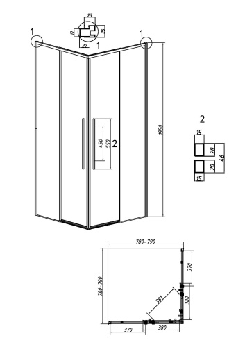 картинка Душ.ограждение 300.K33.01.8080.32.00 Galaxy (80*80*195) квадрат,раздвиж,золото сатин,стекло прозрачн от магазина Сантехстрой