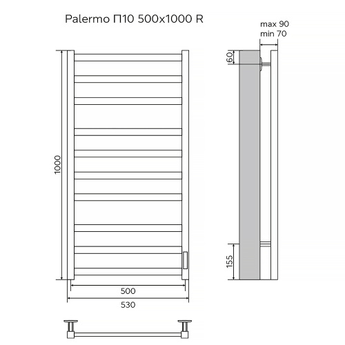 картинка Полотенцесушитель электрический AZARIO PALERMO 500/1000 квадрат, 10 секций, диммер справа, белый (AZ83850W) от магазина Сантехстрой