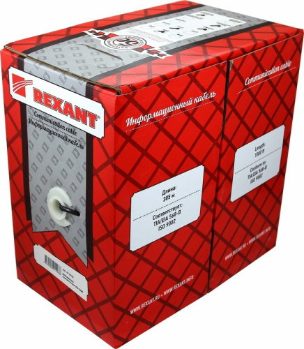 картинка Кабель витая пара F/UTP,  CAT 5e, PVC,  1PR,  24AWG, INDOOR, SOLID,  серый,  305 м,  REXANT от магазина Сантехстрой