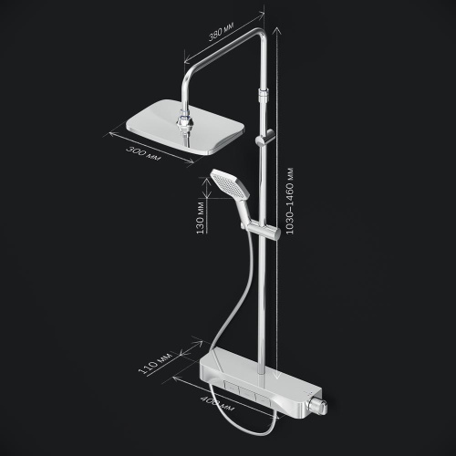 картинка F078F200 Func, душ. система: см-ль-полка д/душа с ТМС: душ.штанга, верхн. душ квадр., ручн.душ, хром от магазина Сантехстрой