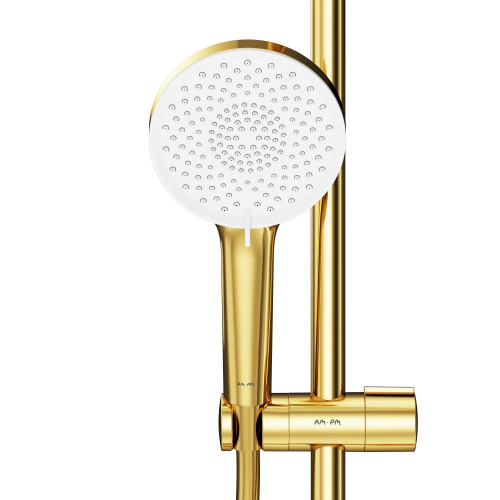 картинка F0785A499 X-Joy, душ.система:  см-ль д/душа с ТМС, душ.штанга,верхний душ 220мм, ручн душ, золото от магазина Сантехстрой