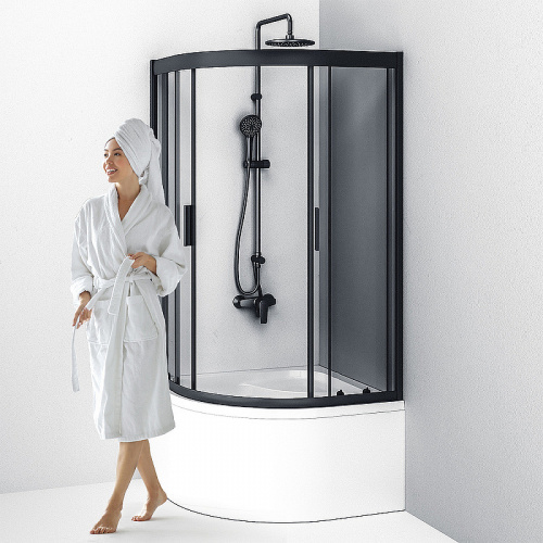 картинка W90G-401A090BT Душевое ограждение Gem Deep 1/4 Rond 90x90 стекло прозрачное, профиль черный матовый, от магазина Сантехстрой