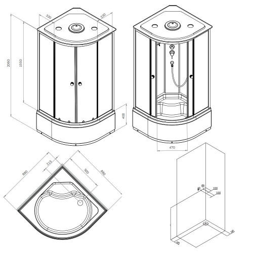 картинка W94C-401A-090MT X-Joy Deep кабина душевая  90x90, 1/4 круга,  профиль мат.хром, стекло прозрачное от магазина Сантехстрой