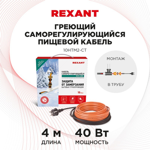 картинка Кабель греющий саморегулирующийся REXANT 10HTM2-CT,  в трубу,  4 м/40 Вт от магазина Сантехстрой