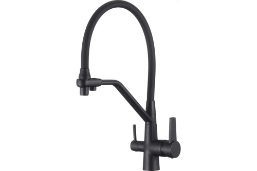 картинка Смеситель для кухни D-Lin с подключением фильтра питьевой воды и гибким изливом, черный D159317-A от магазина Сантехстрой
