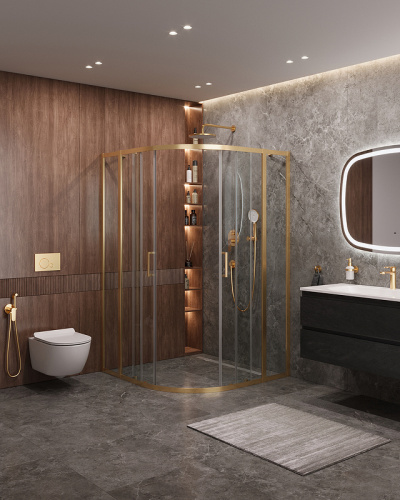 картинка Душевой уголок Cezares Molveno 120x120 MOLVENO-R-22-100+20-C-BORO-IV профиль Брашированное золото стекло прозрачное от магазина Сантехстрой