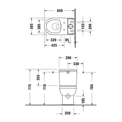 картинка Duravit DuraStyle basic Бачок для унитаза моноблок 218209, с механ двойного смыва 6/3 л, подкл. снизу слева, цвет белый от магазина Сантехстрой