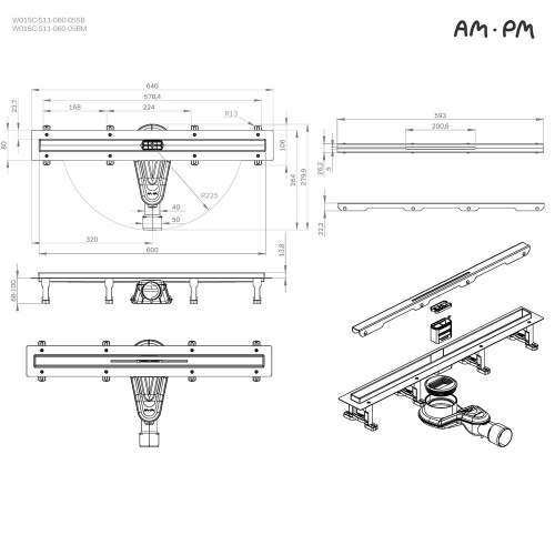 картинка W01SC-S11-060-05SB MasterFlow Трап для душа линейный универс затвор Slim line 60см цвет сталь мат от магазина Сантехстрой