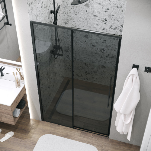 картинка Дверь в нишу 100.K33.01.140.21.10 Galaxy (140*195) черный матовый, стекло тонированное, 1 место от магазина Сантехстрой