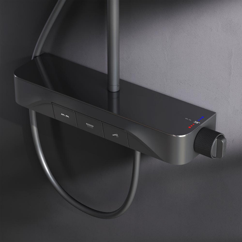 картинка F078F222 Func, душ. система: см-ль-полка д/душа с ТМС: душ.штанга, верхн. душ квадр., ручн.душ, черн от магазина Сантехстрой